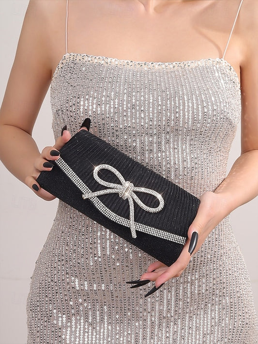 Glitter Purse Accent with Bow Clutch Blue Rhinestone