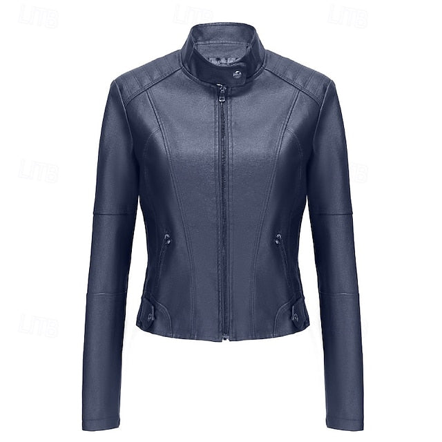 Leather Pocket Comfortable Women's Zipper Jacket Faux