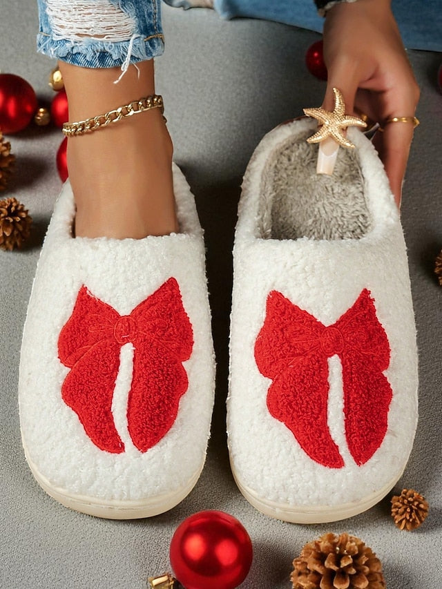 Women's - with Red Soft and Design White Bowknot Slippers