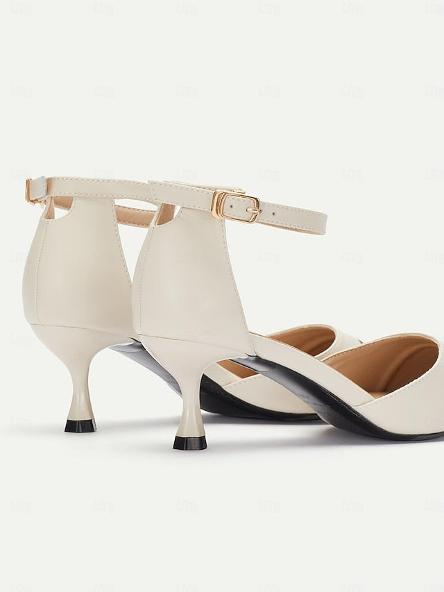 Women's Kitten Toe Pointed Ankle Heel Two-Tone Stylish