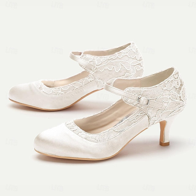 Women's Heels Lace Comfortable Mid-Heel - Satin Elegant Red