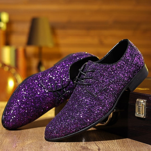 – Shoes Men's Statement Party Lace-up Bold Purple Glitter