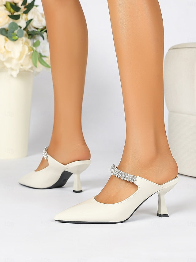 Pointed-Toe Women's Heeled Rhinestone Slip-On Embellished