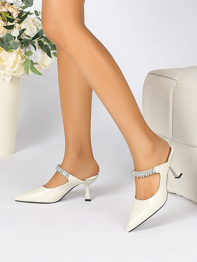Pointed-Toe Women's Heeled Rhinestone Slip-On Embellished