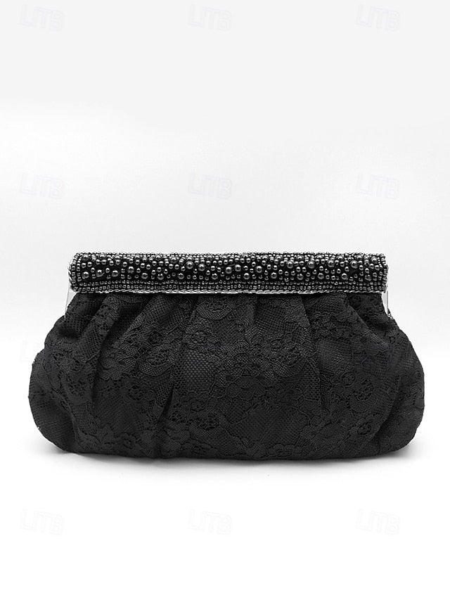 Clutch Bag Lace Women's Evening Elegant with Beaded Black