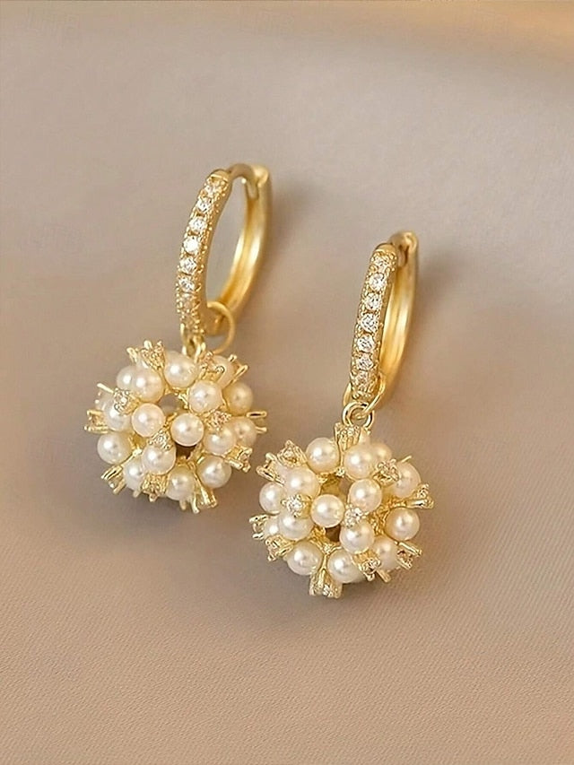 - Imitation Gold Women's String Plated Earrings Pearl