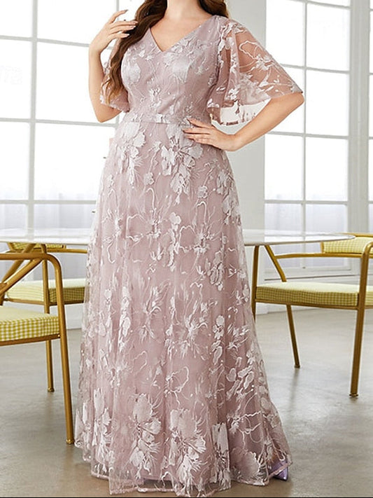 Size V Dress Plus Curve Neck of Elegant Bride the Mother
