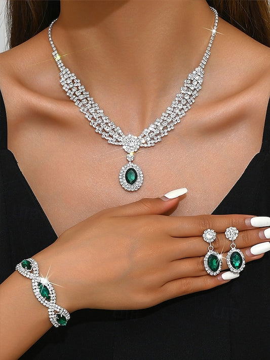 Elegant Crystal Necklace Women Set Green for – Jewelry Luxury