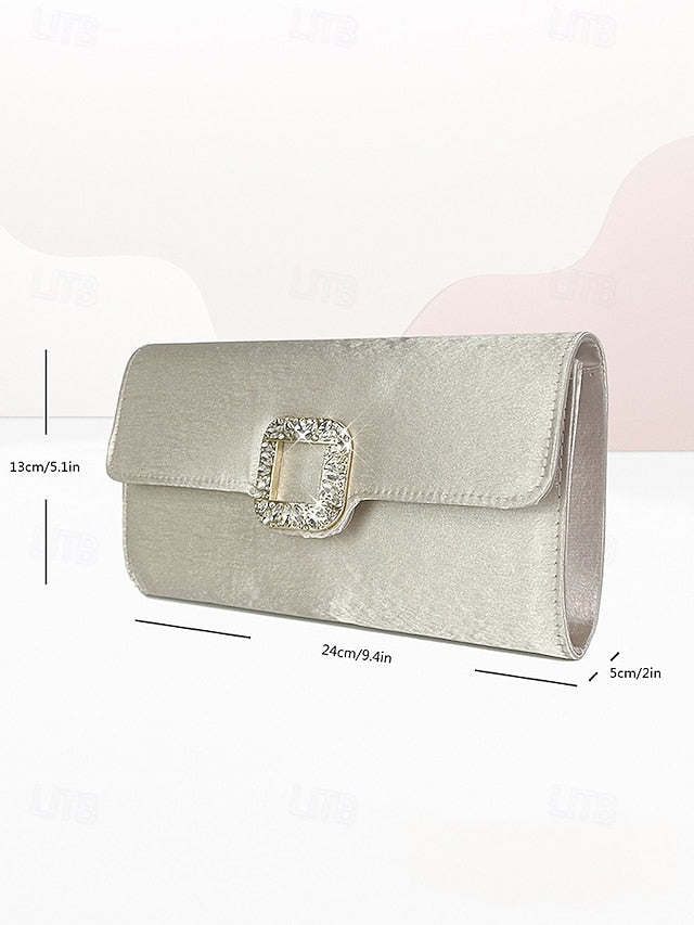 with Clutch - Rhinestone Buckle Women's Elegant Satin White