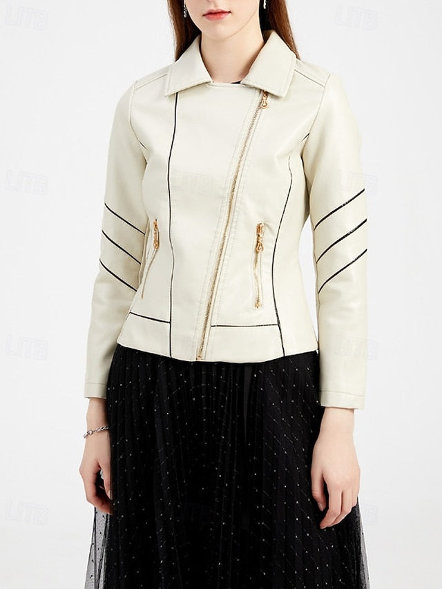 Comfortable Pocket Leather Zipper Women's Jacket Faux