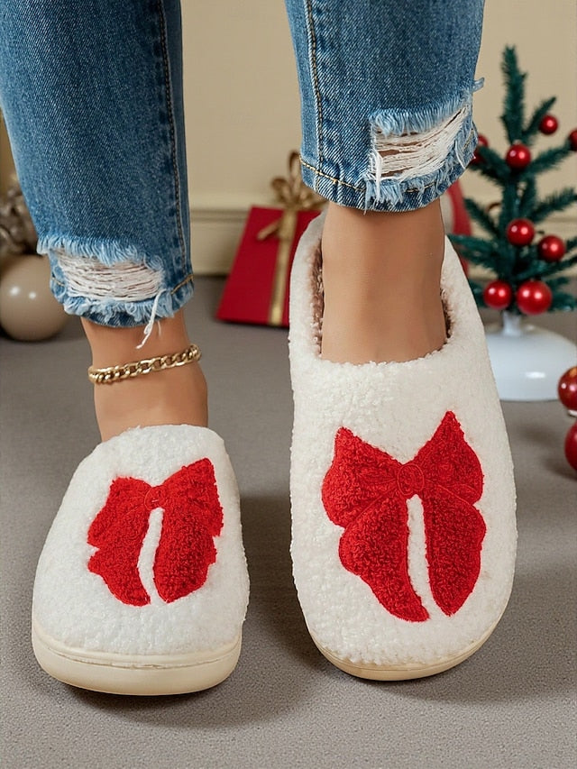 Women's - with Red Soft and Design White Bowknot Slippers