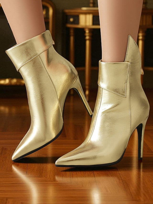 Boots - Metallic Stiletto Ankle Gold Toe Pointed Women's