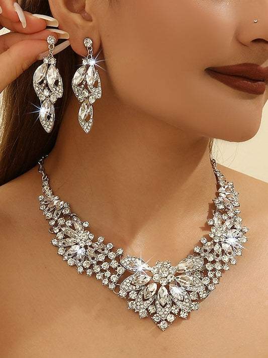 Green Set Elegant Statement Jewelry Necklace Crystal –