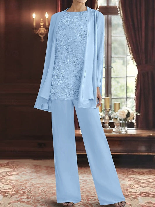 Mother Neck Crew Bride of 3 Pantsuit the Dress Elegant Piece