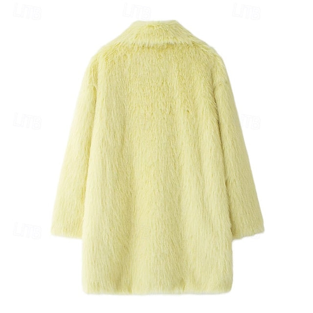 Comfortable Fur Furs Coat Women's Pocket Faux Warm
