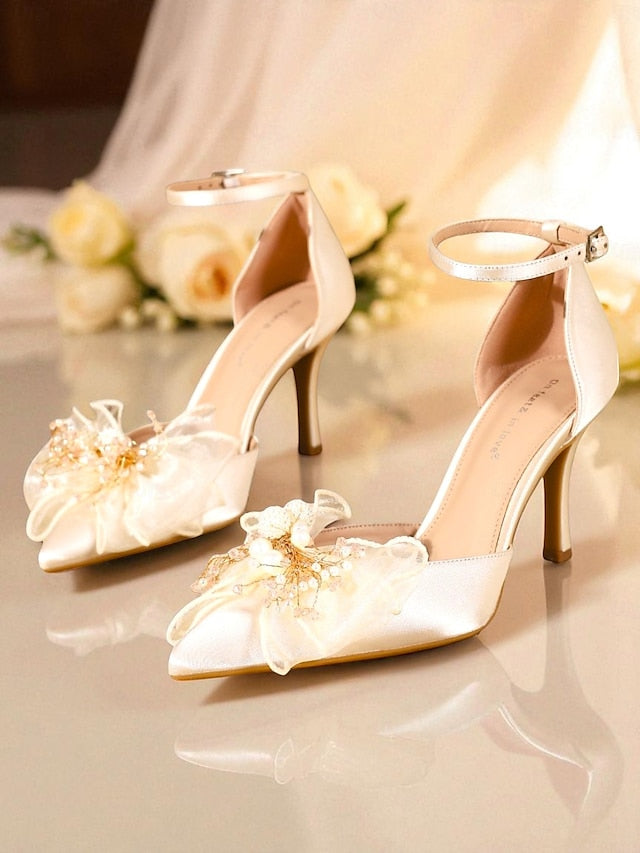 - Bridal Satin with Ankle Elegant Strap Heels Pumps Women's