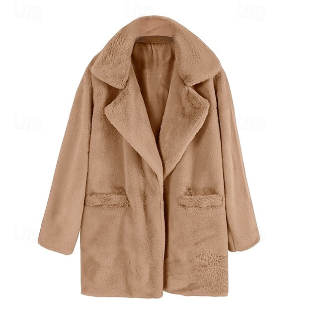 Casual Pocket Faux Warm Fur Comfortable Coat Women's