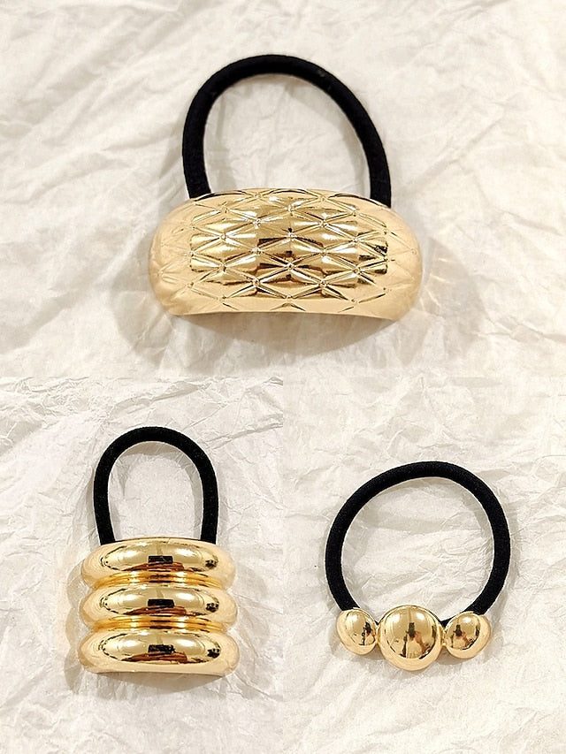 with Gold Tone Band Women's Elastic Scrunchies - Hair