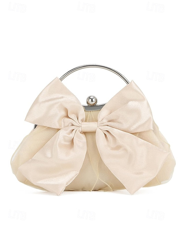 Elegant Bow Bag Women's Clutch Evening Pearl Satin –