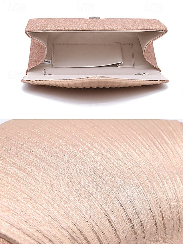 Evening Pleated with Design Champagne Bag Glitter – Clutch