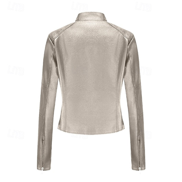Leather Pocket Comfortable Women's Zipper Jacket Faux