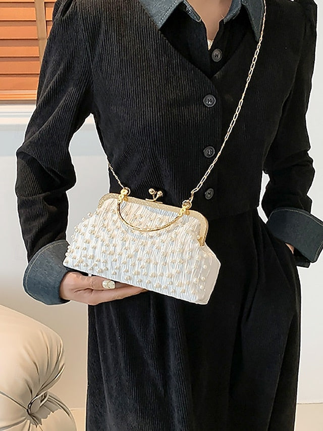 Bag Clutch Evening Vintage – Elegant Beaded Pearl Women's