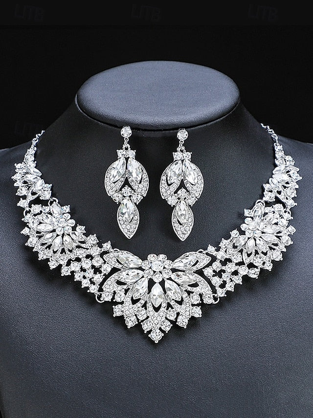 Green Set Elegant Statement Jewelry Necklace Crystal –