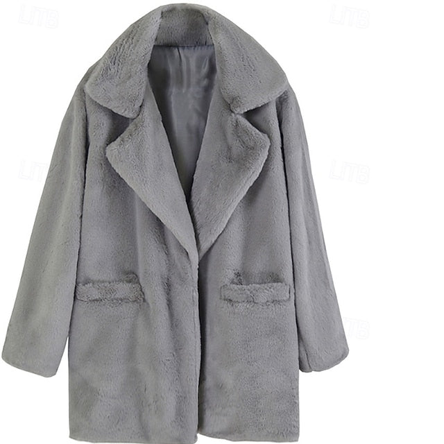 Casual Pocket Faux Warm Fur Comfortable Coat Women's